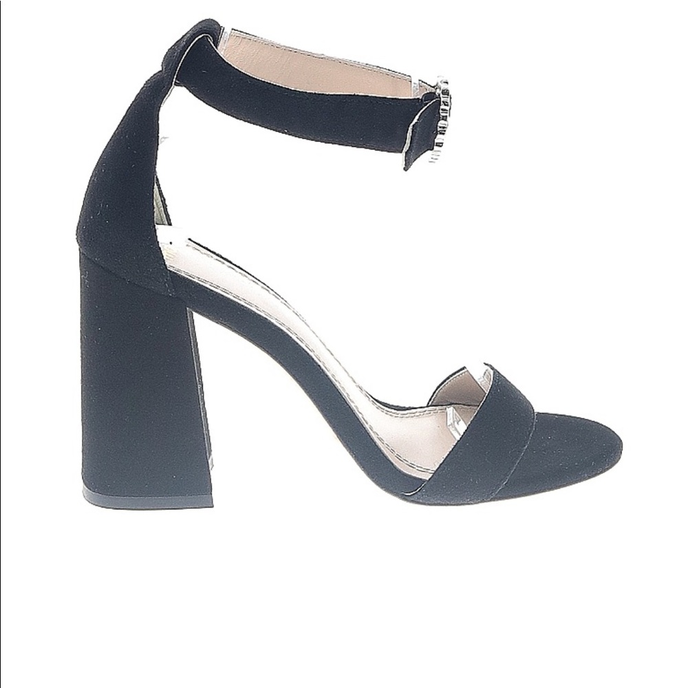 Maje Black Suede Block Heel Ankle Strap Sandals